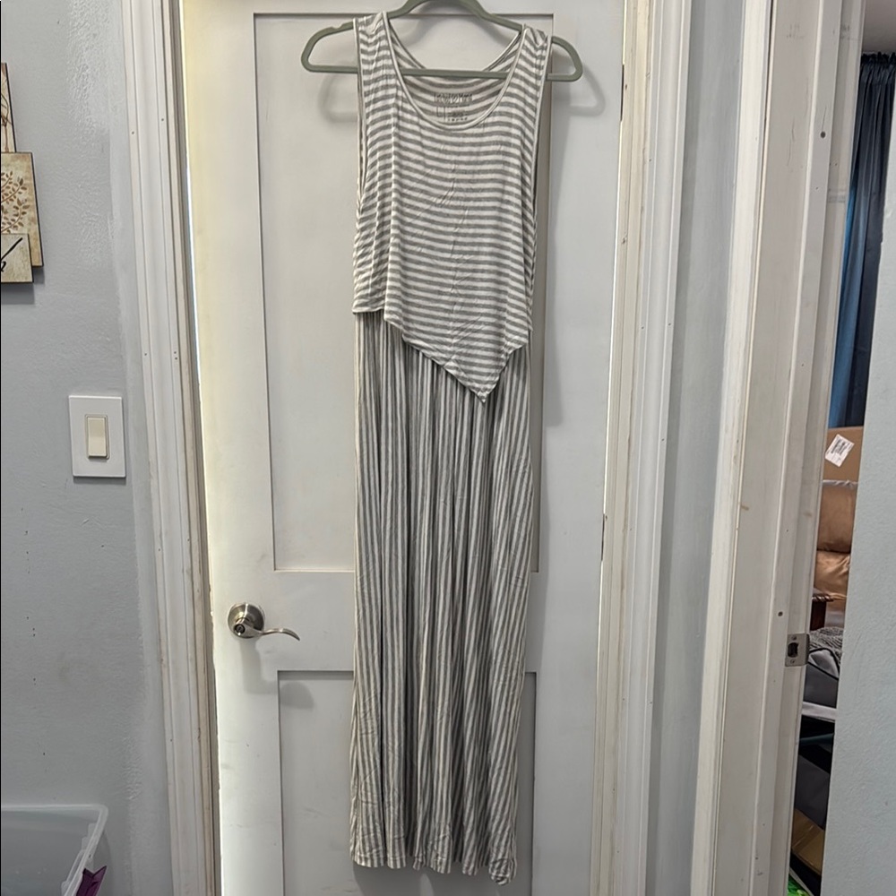 Latched Mama Striped Gray Maxi Dress